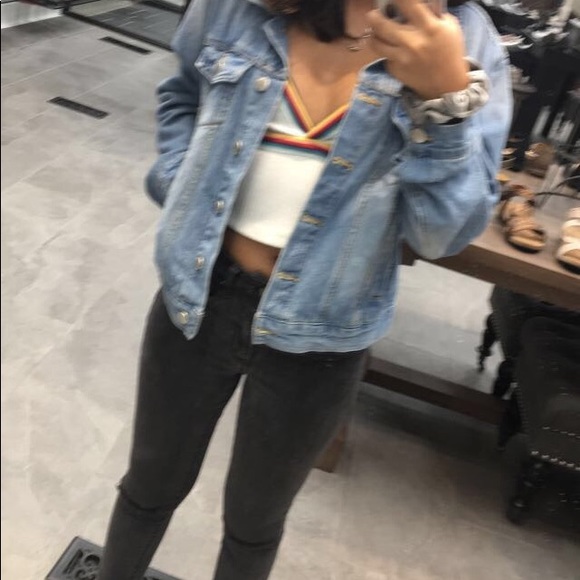 White crop top with multi colored stripes - Picture 2 of 5